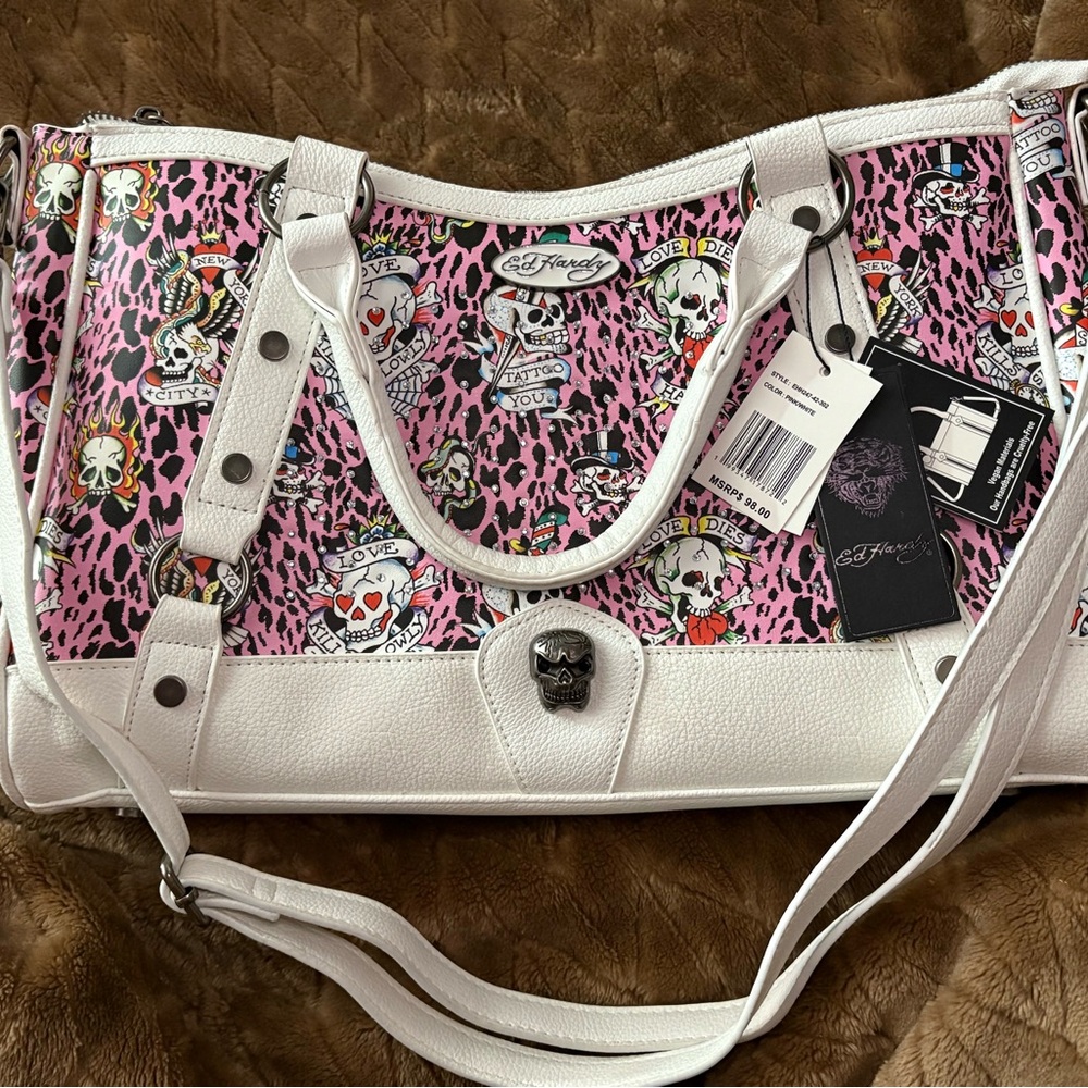 Ed Hardy Pink and White Women's Bag